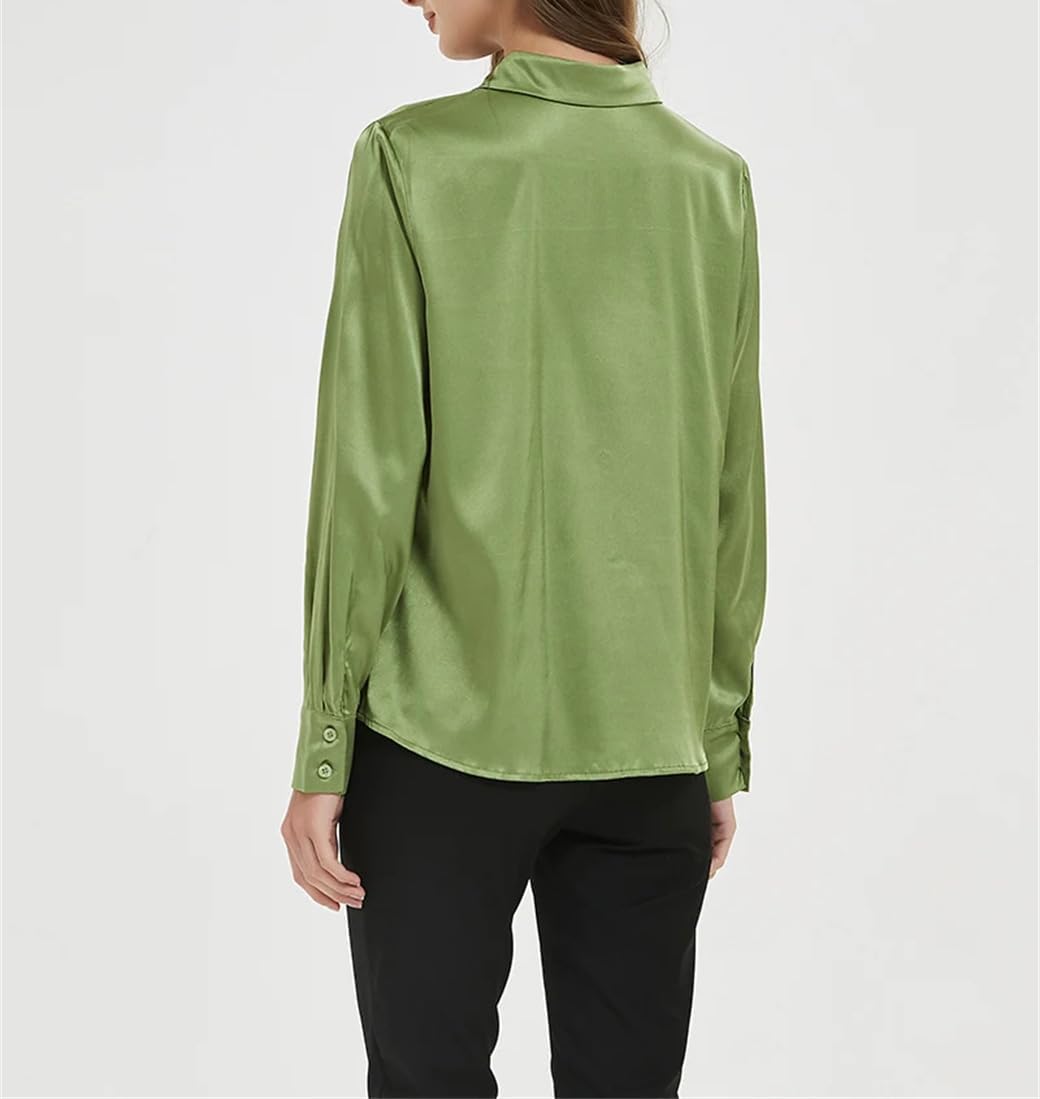Generic Womens Blouses Woman Solid Shirts Silk Long Sleeves Blouses Office Lady Top