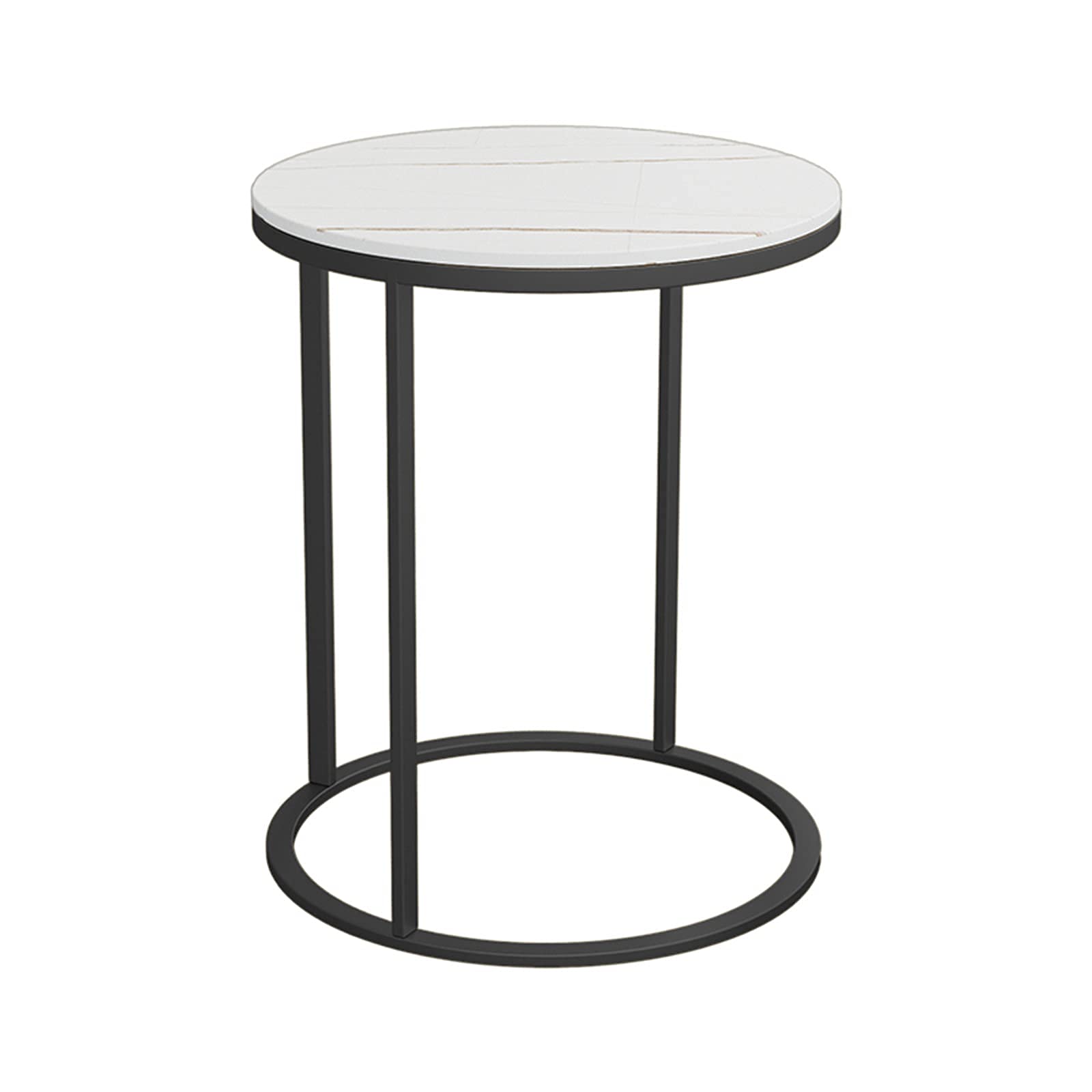 Runder Marmor-Couchtisch, 55 cm hoher Couchtisch, Wohnzimmer, Arbeitszimmer, Ausstellungstisch, Akzent-Sofatisch mit Eisenrahmen, runde Marmortischplatte, D, 45 x 45 x 55 cm, hergestellt in China