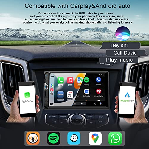 Hd 7'' 1024 * 600 Double Din Car Stereo With Bluetooth,Touch Screen Compatible Apple Carplay Radio, Fm Backup Camera, Mirror Link/Voice Control/Fit Your Car/Aux/Tf/Swc #TOP1