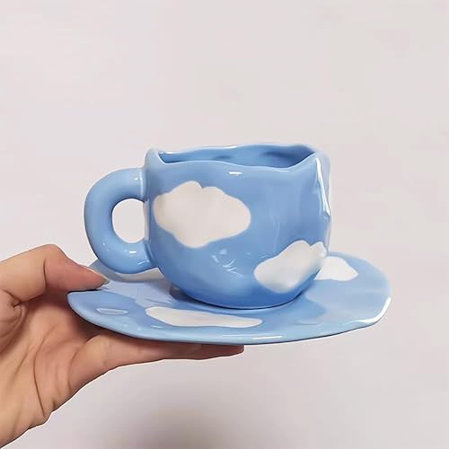 Miniatura 4 de Taza de té con platillo de cerámica Cloud para niñas y mamás, 11 onzas