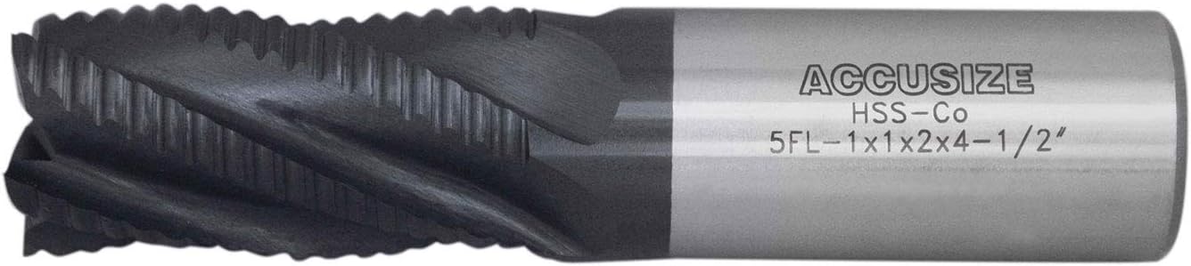 Best Deal Accusize Industrial Tools 1'' Dia, M42 8% Cobalt Tialn Roughing End Mill, Coarse Tooth, 1'' Shk Dia, 2'' Flt Length, 4-1/2'' Oal, 5 Flute, 1102-0001