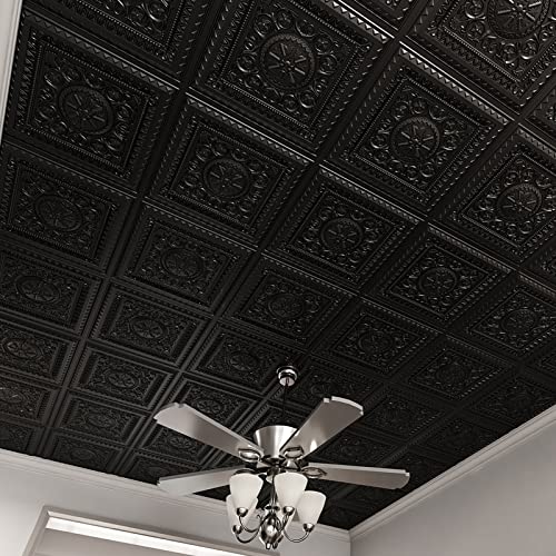 Image of Art3d Drop Ceiling Tiles, Glue up Ceiling Tiles, 2'x2' Plastic Sheet in Black (12-Pack, 48 Sq.ft)