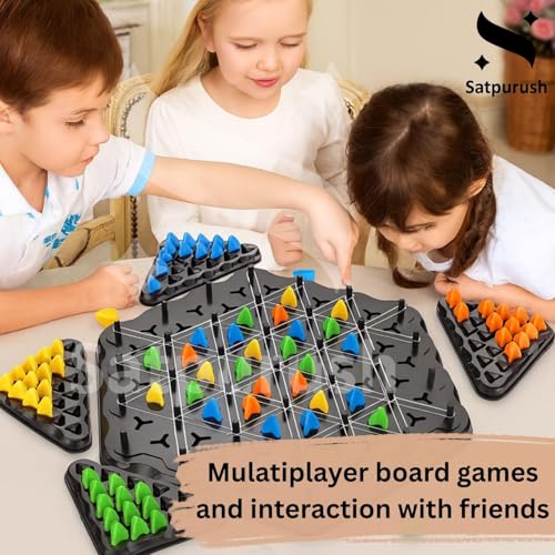 Image of Satpurush Combo Pack of 3 - Flipping Chess, Triangular Chess & Rope Challenge. Educational Indoor Games for Kids 7-14 (SAT-PUZGEO-Game)