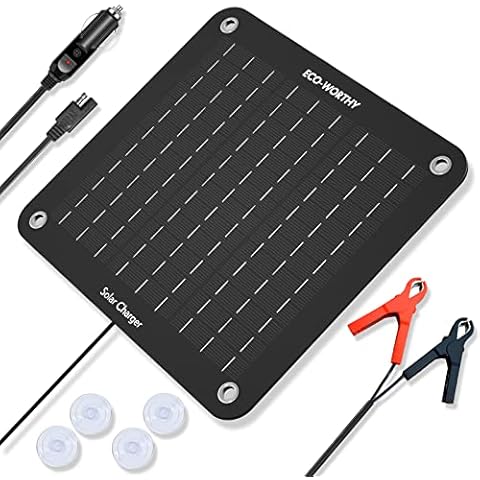 ECO-WORTHY 10W Solar Car Battery Charger Maintainer 12V Waterproof Solar Panel Portable Solar Trickle Charger for Car Truck Boat Lawn Mower RV Trailer Tractor ATV Utility Vehicle Battery Cover