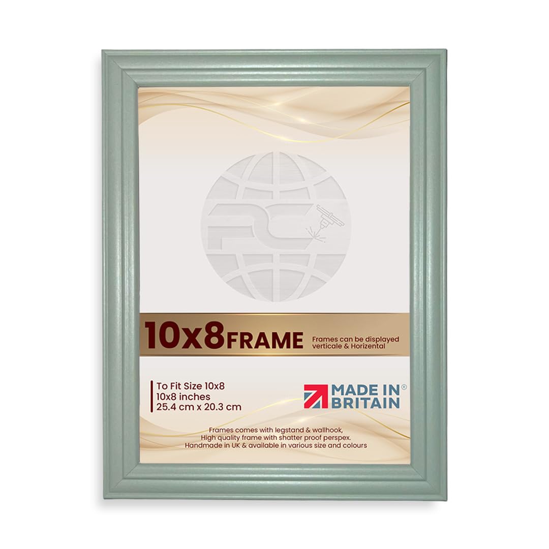 Green Procut Global Picture Frames 10X8 - Classic 10X8 Frames With Safe Perspex Front & Wall Hanging Hooks - Premium Synthetic Wood - Handmade Frames