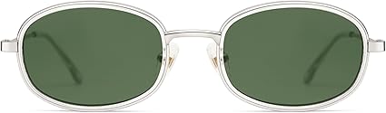 Retro Oval Sunglasses for Women Men Trendy Large Round Y2k Sunnies AP3681,Silver/Light Green