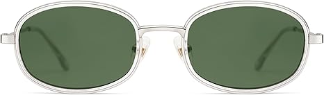 Retro Oval Sunglasses for Women Men Trendy Large Round Y2k Sunnies AP3681,Silver/Light Green