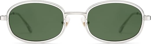 Retro Oval Sunglasses for Women Men Trendy Large Round Y2k Sunnies AP3681,Silver/Light Green