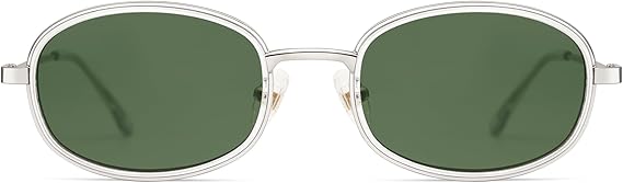 Retro Oval Sunglasses for Women Men Trendy Large Round Y2k Sunnies AP3681,Silver/Light Green