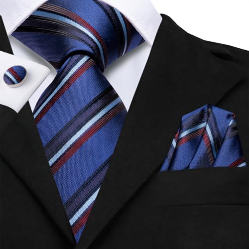 Image of Hi-Tie Men's Tie Sets Silk Paisley Striped Necktie Pocket Square Cuff-links Sets Wedding Business Holiday