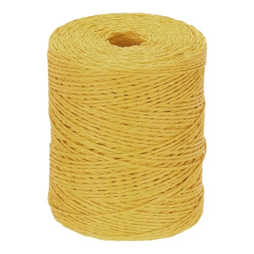 Image of PATIKIL Natural Cotton Raffia Yarn 328 Yard, Crochet Raffia Paper Ribbon for DIY Sun Hat Beach Bag Crochet Yarn Wrapping Knitting, Golden Yellow