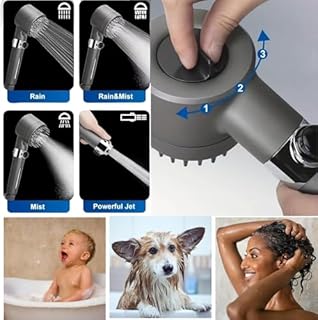 Ion Shower Drops Head Filtered Showerhead With Five Filters,Filtered Shower Head With Handheld,High Pressure Turbo Showerhead,Reusable,Adjustable Settings With Hose 4-piece set Very good