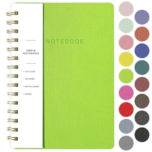 Image of Spiral Notebook-5.75 inch x 8.125 inch College Ruled Journal with Inner Pockets and 160 Pages,PU Leather Cover Business Journal, Twin-Wire Binding Notebook Perfect for Office & Home School Supplies Light Green