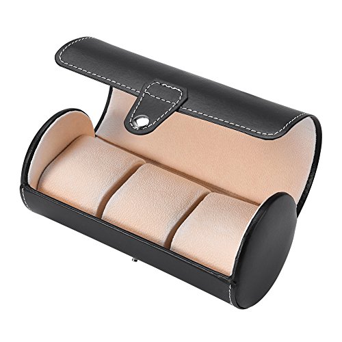 Organizador de Relojes para Hombre, Caja de Almacenamiento para Relojes con Compartimentos, Estuche de Viaje para Relojes de Pulsera, Negro