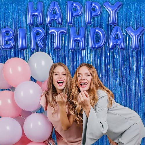 Image of 2 Pack Fringe Curtains Backdrops, Foil Fringe Curtains, Door Streamers for Birthday Wedding Bridal Shower Holiday Graduation Party Decorations, Photo Booth Backdrops, Glitter Blue