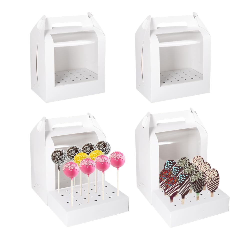 Cajas portátiles para tartas: 4 recipientes de embalaje para tartas con ventana transparente, cajas de exhibición de piruletas utilizadas para bodas, baby showers, fiestas de cumpleaños
