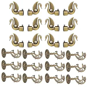 INKART Decorative Peacock Shaped Alluminium Curtain Bracket with Support 1 Inch Rod Antique Finish Curtain Support for Bracket Window Rod Support Fittings (Pack of 12, Antique)