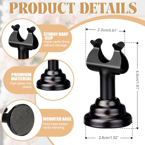 Image of Black 24 Pcs Metal Table Number Holders 1.8 Inch Mini Wedding Place Card Holders Bulk Harp Clip Table Sign Stands Card Holder for Memo Notes Menu Wedding Restaurant Birthday Decor