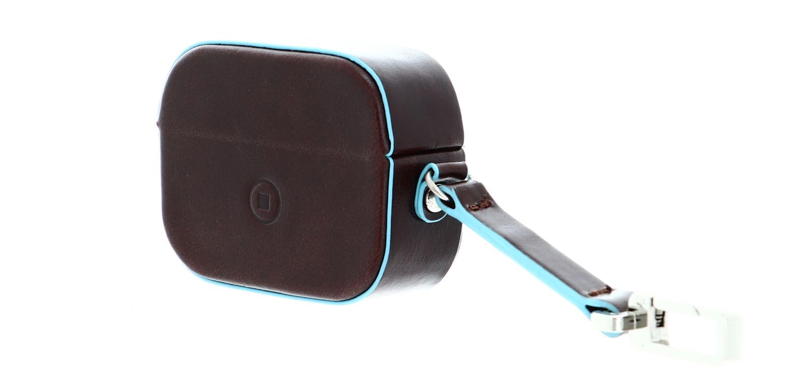 PIQUADRO - Custodia per Auricolari in Pelle Blue Square - Unisex - Mogano | Salvaspazio, Protettiva, Moschettone, Trasferte, Uso quotidiano