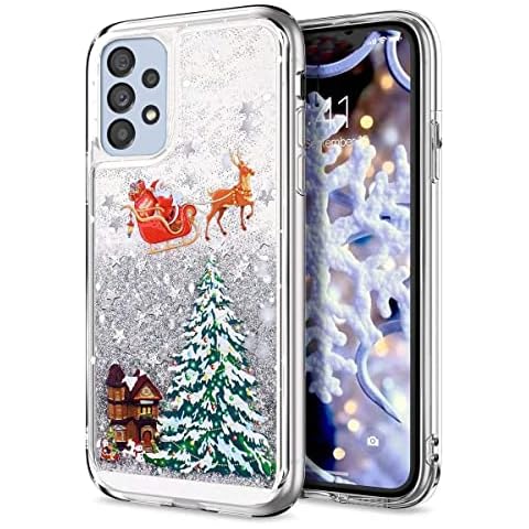 Samsung A13 4G Phone Case, Xmas Christmas Tree Santa Claus Star Glitter Sparkle Floating Liquid Quicksand Clear TPU Slim Soft Silicone Shockproof Protective Cover for Samsung Galaxy A13 4G, Silver Cover