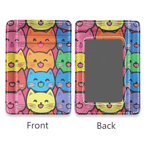 JUNZAN Slim Wallet Card Holders for Men Women Cartoon Kitten Faces Minimalist Front Pocket Wallets Small Card Case RFID Blocking2