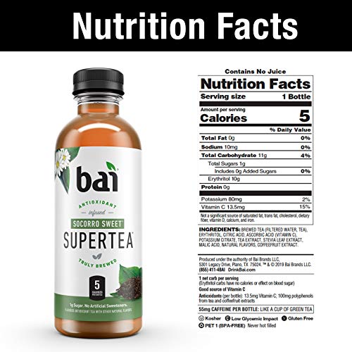 Bai Iced Tea, Supertea Variety Pack, Crafted With Black Tea And White Tea, 3 Each Socorro Sweet Tea, Narino Peach Tea, Tanzania Lemonade Tea, Rio Raspberry Tea, 18 Fl Oz (Pack Of 12) #TOP5