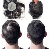 Voloria Bald Spot Hair Patch Toupee for Men 3.15x3.15inches Full PU Skin Base Cover-up Hair Patches Pieces Human Hair Topper Reaplcement Systems Hairpiece (1B Black Color)
