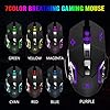 Wireless Gaming Keyboard and Mouse Combo,Rainbow LED Backlit Keyboard with Rechargeable 3800mAh Battery Metal Panel,Removable Wrist Rest Mechanical Feel and 7 Color Mute Gaming Mice for PC PS4 PS5