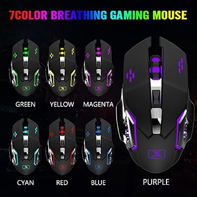 Wireless Gaming Keyboard and Mouse Combo,Rainbow LED Backlit Keyboard with Rechargeable 3800mAh Battery Metal Panel,Removable Wrist Rest Mechanical Feel and 7 Color Mute Gaming Mice for PC PS4 PS5