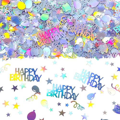 Image of 600 PCS Iridescent Happy Birthday Confetti, Multi-Color Birthday Confetti Metallic Foil Balloon Confettis Table Decorations for Party, Baby Shower, DIY Arts and Crafting