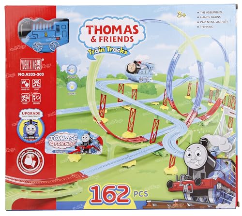Image of Zest 4 Toyz Electric Powered Train Track Set DIY Multi-Level Track Builder Set (162 Pcs) with Realistic Sound & Flashing Lights for Kids Boys & Girls Ages 3+ Years