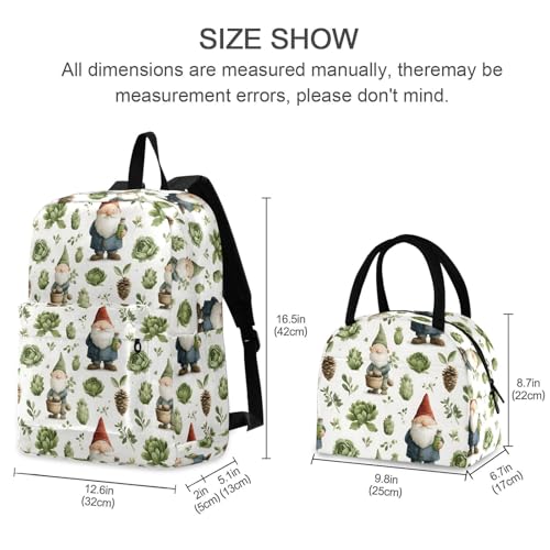 Vintage Gnome Print Backpack Set with Lunch Bag, Large Capacity Travel Backpacks and Lunch Box Insulated for Commute Hiking Picnic2