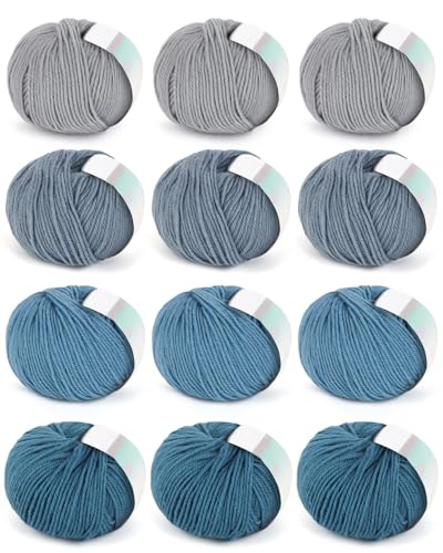 Image of Coopay 12 Pack Wool Yarn for Crocheting, 600g Wool Blend Yarn for Knitting | 60% Wool 40% Polyester - 50g /1.76oz- #3 DK (Light)-164Yds - Crochet Yarn for Clothes, Scarves, Blankets, Shawls (Blue Family)