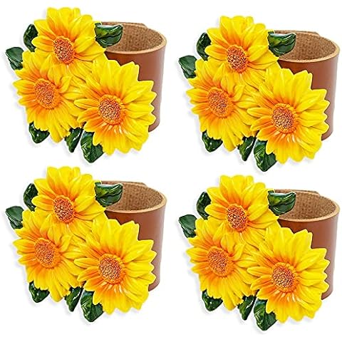 ETIUC Sunflower Napkin Rings Set of 4 Leather Napkin Rings Farmhouse Napkin Rings Fall Napkin Ring Holders Rustic Napkin Ring Cloth Napkin Rings for Christmas Wedding Birthday Party Dinner Table Decor Cover