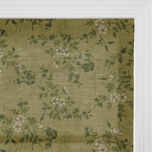 Image of TWOPAGES No Drill Cordless Vintage Floral Print Roman Shades Linen Textured Roman Blinds for Windows, Custom Made Room Darkening Light Filtering Roman Window Shades, Ivy Brown, 1 Piece