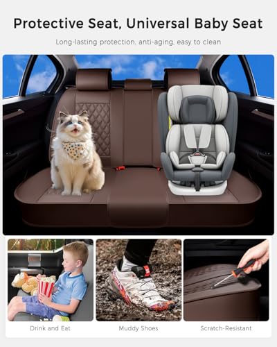 Image of Huidasource Coffee Seat Cover, Car Seat Cover Nappa Leather Universal Fit for Most Cars, Vans, Trucks, SUVs, Compatible with Airbags, Child Seat, SUV Seat Covers Velcro Adjustable (Full Set /Coffee)