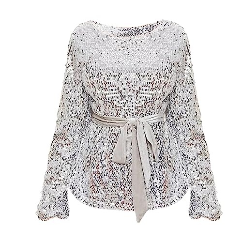 Pull à paillettes grande taille blanc avec velours pour femme chic