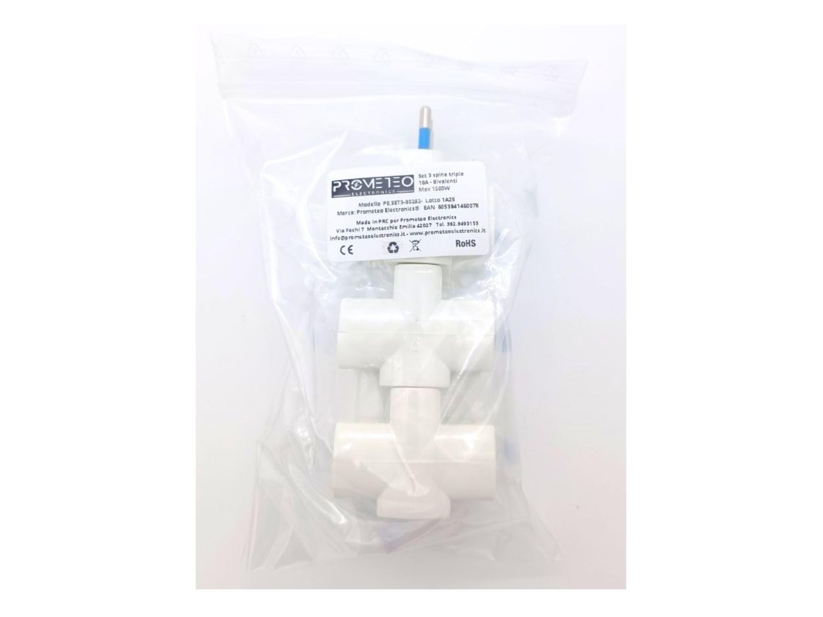 Set 3 spina tripla spina piccola 10A prese bivalenti 10 / 16A bianca 1500W marchio CE