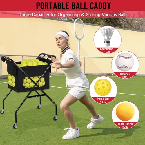 Exttlliy Pickleball Tennis Ball Hopper Tennis Basket Foldable Pickleball Ball Holder Caddy with Wheels Removable Bag Portable Tennis Ball Picker Cart Holds 170 Tennis Balls or 140 Pickleballs