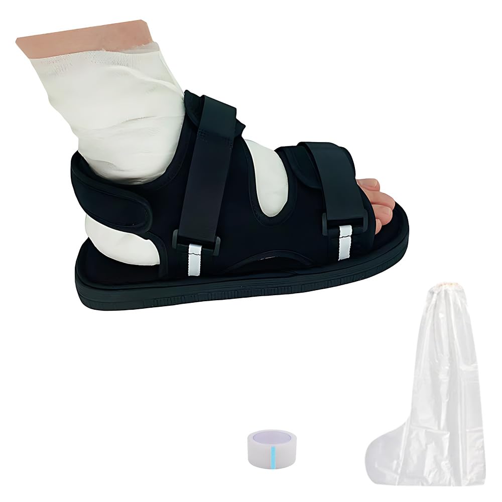 1 Pezzo Scarpe in Gesso per Piedi, Scarpe da Riabilitazione Regolabili, Scarpa Post Operatoria, per Piede Destro e Sinistro, Adatto per Fratture, Distorsioni del Piede, Gessatura, Nero