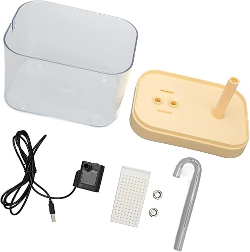 Fuente de agua para gatos, dispensador de agua transparente silencioso para mascotas con tubo de codo para interiores (tapa amarilla)