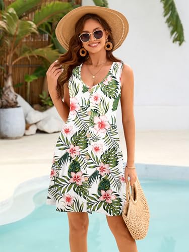 Image of BELAROI Summer Dresses for Women Beach Tshirt Sundress V Neck Casual Swing Tank Dress Swimsuit Cover Ups Pockets
