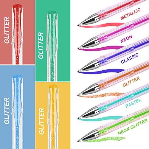 Efimeso 100 Pack Gel Pens Set 50 Glitter Gel Pens with 50 Refills in Zipper Case for Adult Colouring Books Writing Drawing with Glitter Metallic Neon Pastel Swirl Colours - Image 2