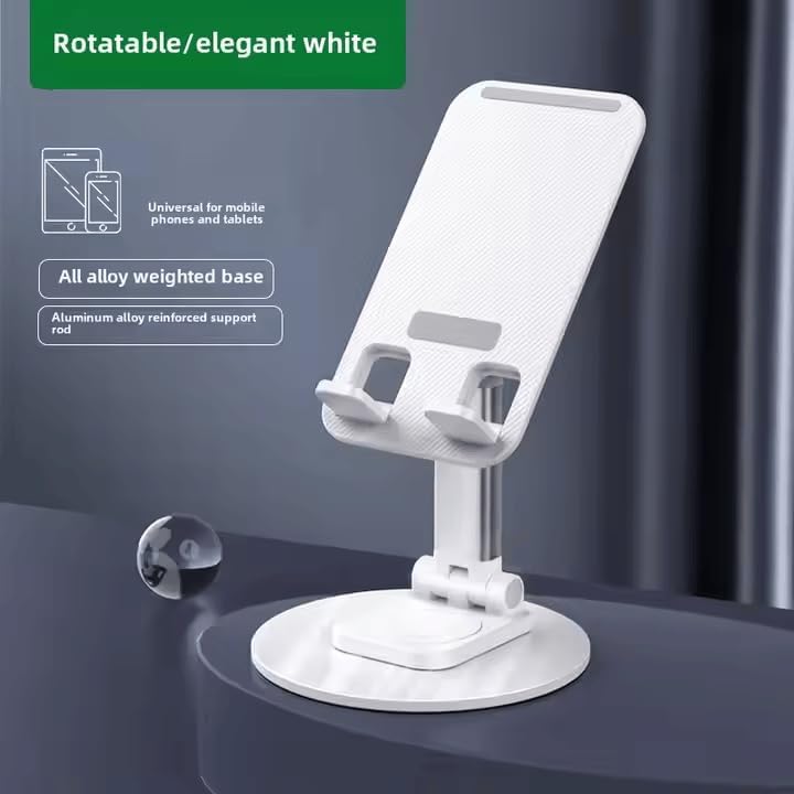 Image of Loire Height & Angle Adjustable Cell Phone Stand, 360 Rotation Foldable Aluminium Desktop Phone Holder Mount, Universal Dock for iPhone, iPad & Other Smartphones (4-10 inch Devices) - White