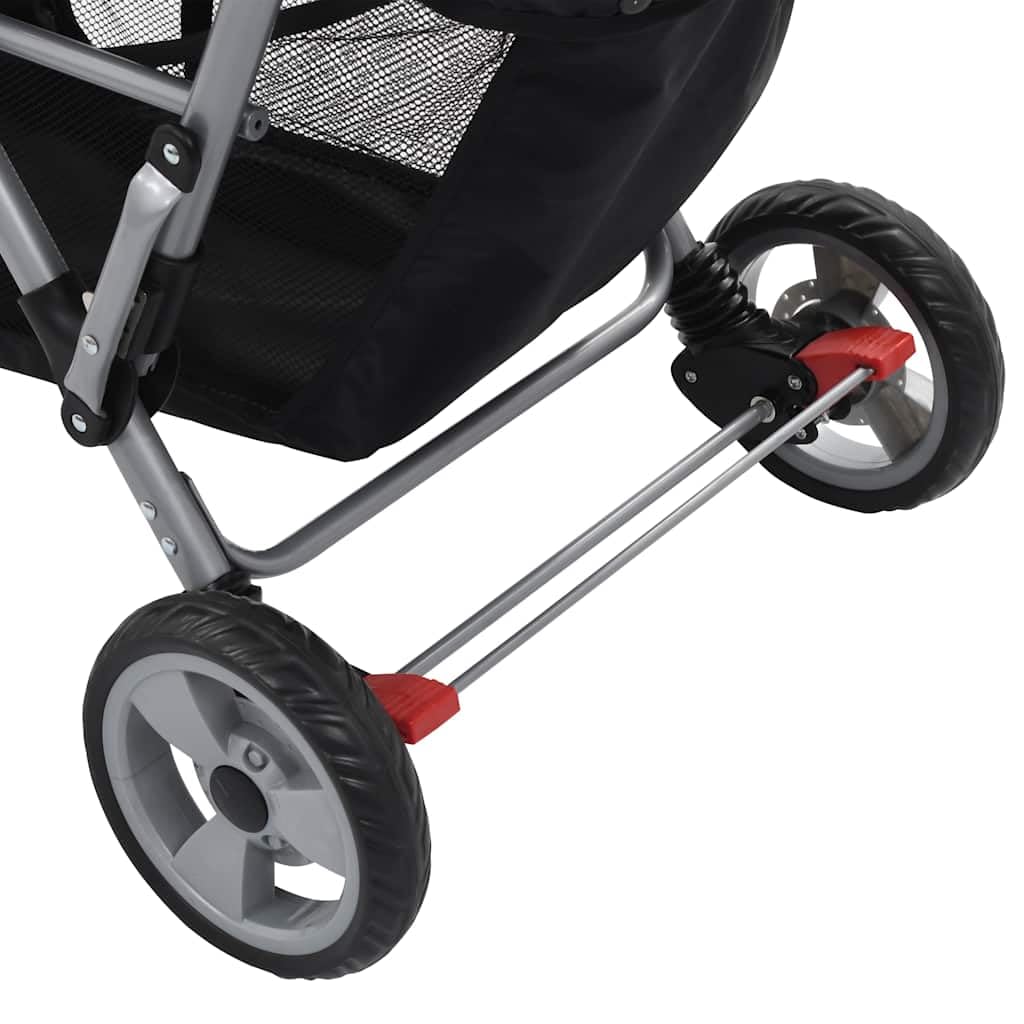vidaXL Carrito para Dos Bebés Tandem Rosa/Negro de Acero Cochecito de Mellizos Ajustable Transporte Ligero Versátil Compacto Práctico Cómodo Plegable