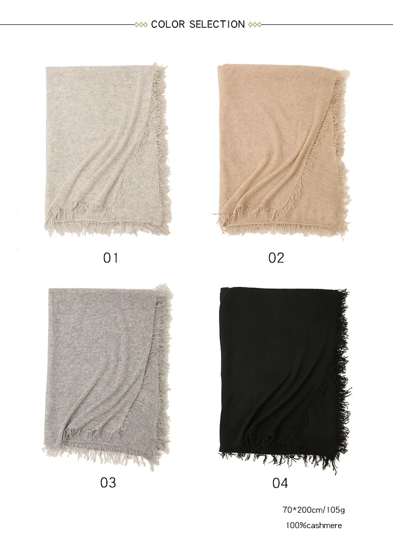 Stola 200×70 cm in Cashmere 100% – Morbidissima, ultra-leggera e soffice come una nuvola, sciarpa elegante con frange per donna