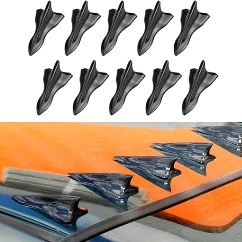 Image of 10Pcs Black Style 2 Fin Air Vortex Generator Diffuser Shark Fin Set Kit Compatible with Spoiler Roof Wing Pointed 10PC Auto Accessories for Car Decoration
