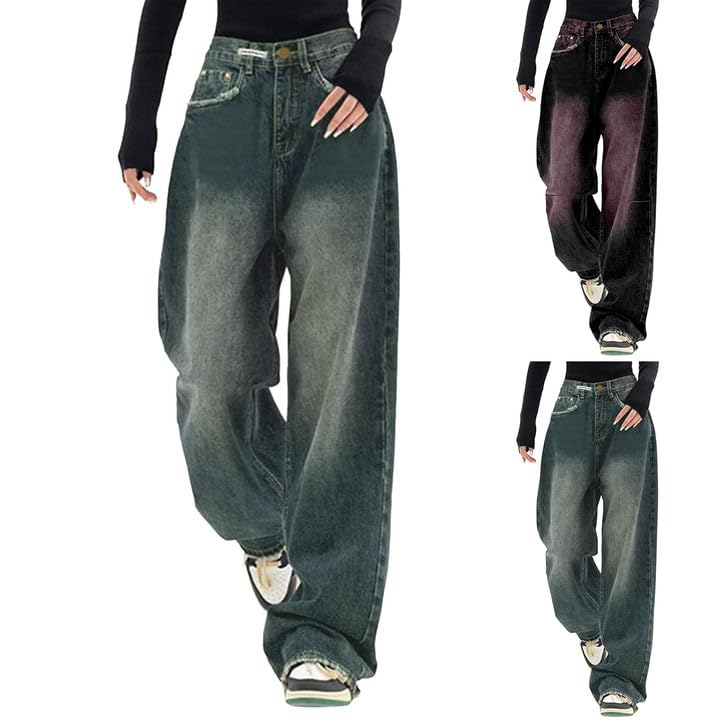 Pantalones Mujer Vaqueros Anchos Ajustado Rectos Informales Verano Botones Tiro Alto Jeggins Tallas Grandes