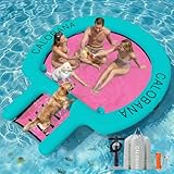 CALOBANA 8FT Water Hammock with Dog Boat Ramp, Inflatable Round Floating Ring for Adults Pets Heavy Duty Floating Dock Tanning Pool Lounger Float Island Platform for Pool Sea River Dock Boat Party