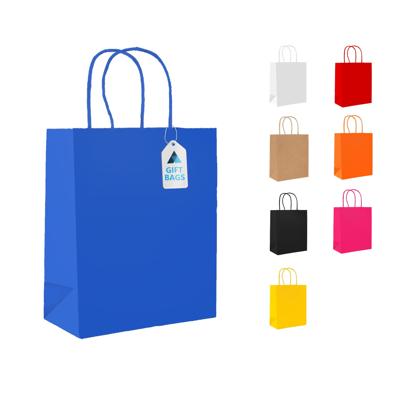 Nationwide Paper 50 Small Blue Paper Party Bags Present Bag Kraft Paper Bags with Handles, Thick Kraft Bag for Kids, Present, Candy, Cookie, Celebrations, Baby Shower, Birthday (18x9x22cm) โ image 1